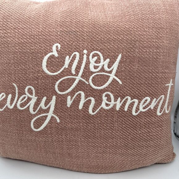 Decorative 'Enjoy Every Moment' Blush Pink Throw Pillow Modern Home Decor - Picture 5 of 11
